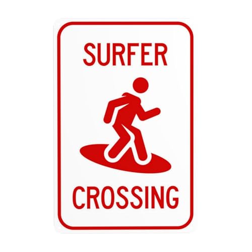 Surfer Crossing Warnschild, 20cm x 30cm Sicherheitsschilder aus Metall 4 vorgebohrte und leicht zu montierende Schilder für Innen- und Außenwanddekoration Sicherheitszeichen von DORAM