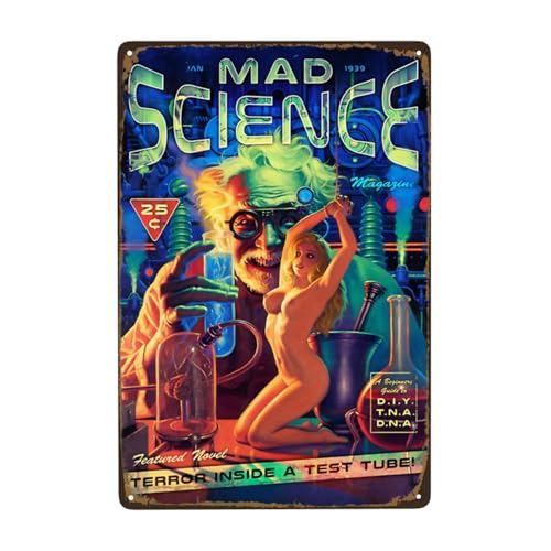 Vintage Metallschild, Verrückte Wissenschaft Pin Up Girl Blechschild, lustiges Deko-Poster für Zuhause Mann Höhle Bar Garten Garage Wandtafel Eisenschild 20 x 30 cm von DORAM
