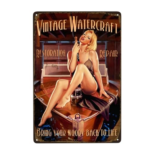 Vintage Metallschild, Wasserfahrzeug Pin Up Girl Blechschild, lustiges Deko-Poster für Zuhause Mann Höhle Bar Garten Garage Wandtafel Eisenschild 20 x 30 cm von DORAM