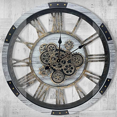 DORBOKER Große Wanduhr mit beweglichen Zahnrädern, übergroß, Vintage, industriell, rustikal,Landhausstil, für Wohnzimmer, als Dekoration, für Büro, Zuhause, Massivholz, HD-gehärtete Glasabdeckung, DORBOKER Große Wanduhr mit beweglichen Zahnrädern, übergroß, Vintage, industriell, rustikal,Landhausstil, für Wohnzimmer, als Dekoration, für Büro, Zuhause, Massivholz, HD-gehärtete Glasabdeckung, von DORBOKER