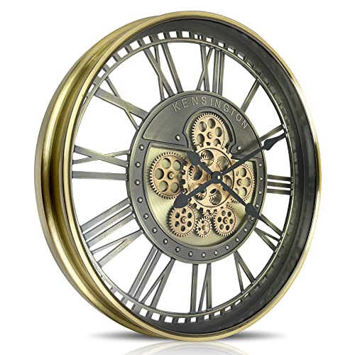 DORBOKER Wanduhr Groß mit Beweglichen Zahnrädern Moderne Industrial Steampunk XXL Vintage Retro Antike Metall Uhr für Küche Wohnzimmer Zuhause Bar Schule(53.5cm, Bronze Gold Romische Zahlen) von DORBOKER