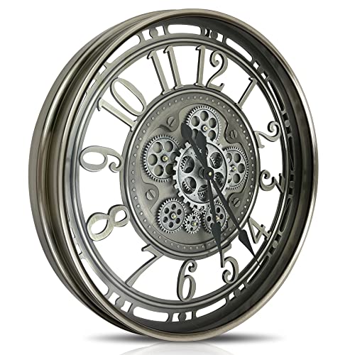 DORBOKER Wanduhr Groß mit Beweglichen Zahnrädern Moderne Industrial Steampunk XXL Vintage Retro Antike Metall Uhr für Küche Wohnzimmer Zuhause Bar Schule(53.5cm, Gunmetal Arabische Ziffern) von DORBOKER