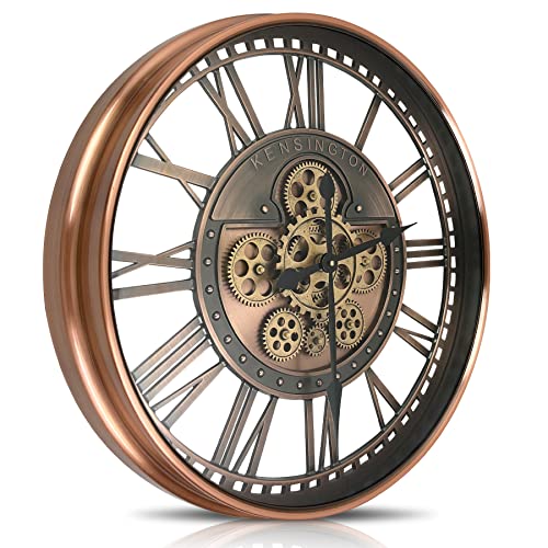 DORBOKER Wanduhr Groß mit Beweglichen Zahnrädern Moderne Industrial Steampunk XXL Vintage Retro Antike Metall Uhr für Küche Wohnzimmer Zuhause Bar Schule(53.5cm, Rotes Kupfer Romische Zahlen) von DORBOKER