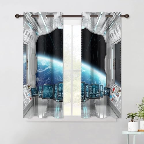 DORCEV Küchenvorhang Raumschiff Raumschiff Interieur mit Fensterblick auf den Planeten Verdunkelung Fenstervorhänge Futuristische Science Fiction Raumstation Vorhänge, 66 x 160 cm, 2 Paneele DORCEV Küchenvorhang Raumschiff Raumschiff Interieur mit Fensterblick auf den Planeten Verdunkelung Fenstervorhänge Futuristische Science Fiction Raumstation Vorhänge, 66 x 160 cm, 2 Paneele von DORCEV