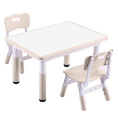 DOREROOM Kids Table and 2 Chairs Set, Height-Adjustable Toddler Table and Chair Set with Graffiti Desktop, 31.5''L x 23.6''W Children Activity Table for Daycare, Classroom, Home von DOREROOM