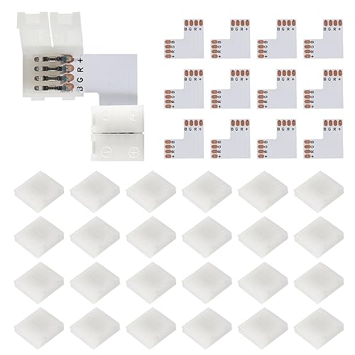 12Pcs LED Streifen Verbinder 4 Pins Verbinder 10mm/0.39in Wide L Form Rechtwinklig Verbinder Lichter Ecke Adapter Terminal Verlängerung Geeignet für Flexible 5050 SMD RGB LED Streifen Lichter von DORHEA