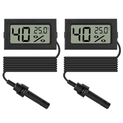 2PCS Mini Digital Thermometer Hygrometer Temperatur Luftfeuchtigkeit Monitor mit externen Fühler LCD Monitor Indoor Outdoor Messgerät für Auto Gewächshaus Haus Büro Wohnzimmer -schwarz von DORHEA