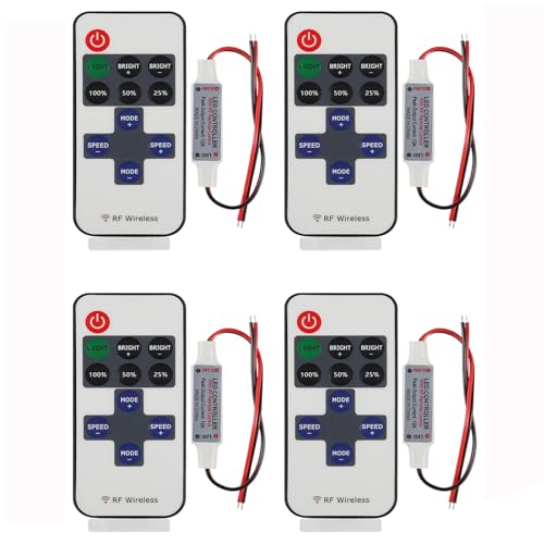 4PCS LED Remote Controller 11-Key RF Mini Wireless Remote Switch with DC 12V Connector for 5050 3528 5630 RGB Single Color LED Strip Lights Wireless Switch Dimmer Control von DORHEA