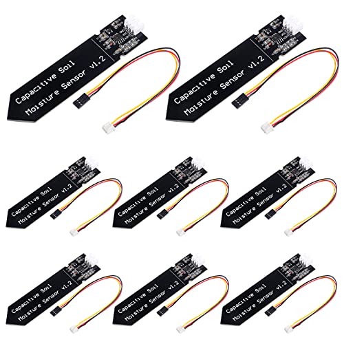 8Pcs Kapazitiver Bodenfeuchtigkeitssensor Korrosionsbeständiges Modul Breites Spannungskabel Analoger kapazitiver Bodenfeuchtigkeitssensor für Feuchtigkeitserkennung Gartenpflanzen Bewässerung DIY Kit von DORHEA