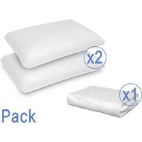 Pack 2X Viskoelastisches Kopfkissen 80x35x14 + Wasserdichter Matratzenschoner 180X200 von DORMALIT