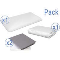 Pack Spannbettlaken 100% gekämmter Baumwolle 70X160 + Wasserdichter Matratzenschoner 70X160 + Viskoelastisches Kopfkissen 70x35x7 von DORMALIT