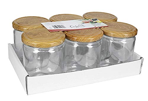 EINKOCHWELT Schraubdeckelglas 446ml mit 82mm to-Deckel Holz Tray (6er Pack) von DOSEN-ZENTRALE