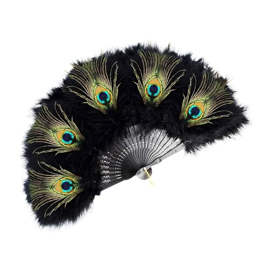 DOSERTY 20er Jahre Flapper Gefederter Ventilator Cheongsam Catwalks Faltbarer Handfächer für Hochzeiten und Halloween Dressing Partys Vintage Handheld Fan von DOSERTY