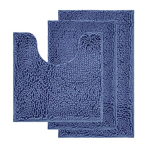 DOSERTY 3-teiliges Badteppich-Set, U-förmig, WC-Bodenmatte, weiches Chenille, Badezimmerteppich, rutschfest, Duschteppiche für Zuhause, Hotel, Dekoration, Duschteppiche von DOSERTY