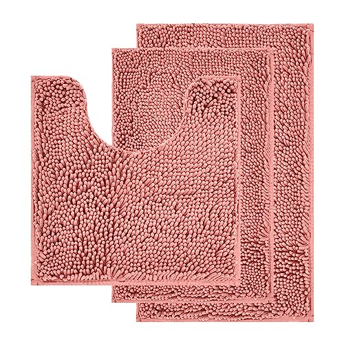DOSERTY 3-teiliges Badteppich-Set, U-förmig, WC-Bodenmatte, weiches Chenille, Badezimmerteppich, rutschfest, Duschteppiche für Zuhause, Hotel, Dekoration, Duschteppiche von DOSERTY
