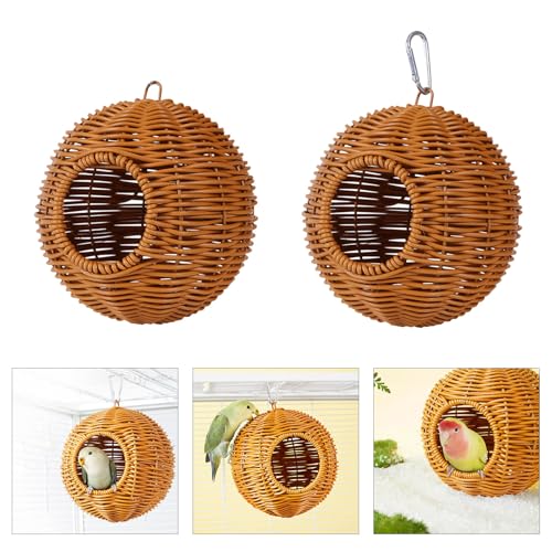 Rundes Papageienhaus zum Aufhängen, mit simulierter Rattan-Textur, Vogelnest für Haustiervögel, runde, ruhende Hängematte, Käfigzubehör, Wellensittiche, Vogelhaus mit künstlicher Webstruktur von DOSERTY