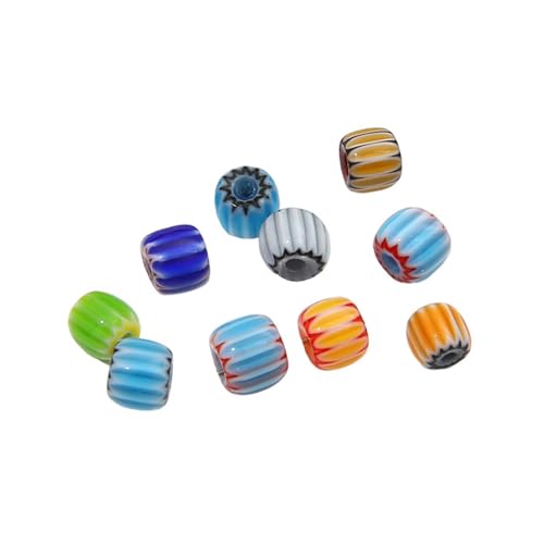Set mit 10 Kunstharz-Blumen, Kürbisperlen, handgefertigt, gestreift, Eimer, geeignet für Schmuck und Bastelzubehör, handgefertigte Perlen von DOSERTY