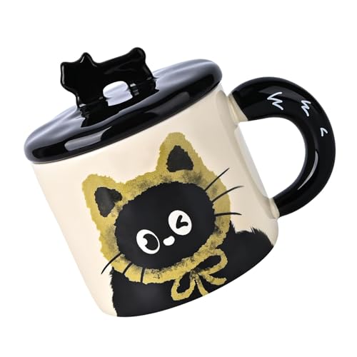 Tragbare 370 Keramik Katzenbecher Persönlichkeit Office Kaffee Trinkbecher Mit Hitzebeständigem Getränkewaren Aus Deckel von DOSERTY