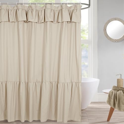 DOSLY IDÉES Farmhouse Duschvorhang mit Rüschen,180 x 180cm, Kamel,Mikrofaser,Landhaus-Stil von DOSLY IDÉES