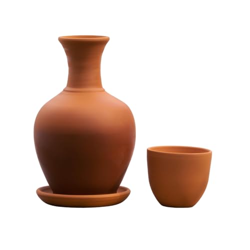 Terracotta Mud Jugs with Mug, Clay Water Pitcher with Cup, Earthen Water Carafe Set, Pottery Jar for Drinking Water, 74 oz von DOSNTO