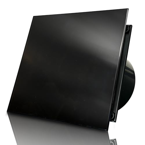 DOSPEL VERONI GLASS Badlüfter 100mm Schwarz mit Timer - Ultra Leiser Wandmontage Abluftventilator mit Feuchtigkeitssensor, Energieeffizienter Ventilator für Badezimmer und WC, 230V von DOSPEL