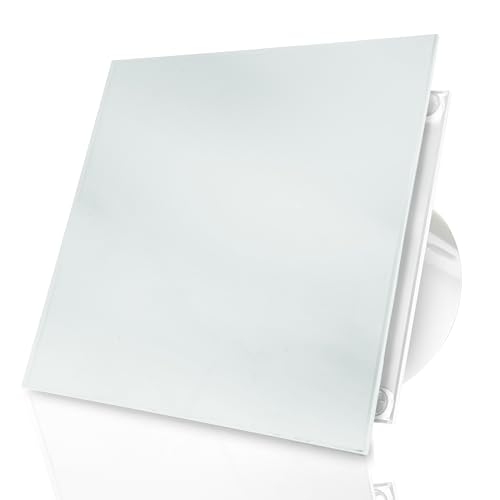 DOSPEL VERONI GLASS Leiser Abluftventilator 100mm – Wandventilator für WC - Weiß Badlüfter 230V mit Hygrostat und Zeitschaltuhr, Geräuscharm von DOSPEL