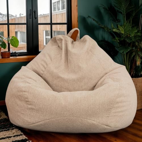 DOSYCOVUR Bean Bag Hülle Velours Große Größe Waschbar Zipper Erwachsene Teenager Solide Farbe Stretch Modern Sitzsack Wohnzimmer Büro Patio,Khaki,105 * 115cm von DOSYCOVUR