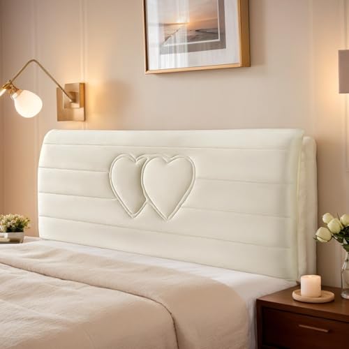 DOSYCOVUR Bett Kopfteil Polster Bezug Stretch Velours Hülle Staubdicht Waschbar Dicke Vollabdeckung Für Bett Rückenlehne Einzelbett Doppelbett King Kopfteil Schutz,Cream,200cm von DOSYCOVUR