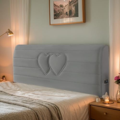 DOSYCOVUR Bett Kopfteil Polster Bezug Stretch Velours Hülle Staubdicht Waschbar Dicke Vollabdeckung Für Bett Rückenlehne Einzelbett Doppelbett King Kopfteil Schutz,Grey 2,210cm von DOSYCOVUR