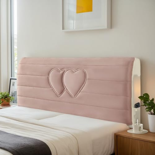 DOSYCOVUR Bett Kopfteil Polster Bezug Stretch Velours Hülle Staubdicht Waschbar Dicke Vollabdeckung Für Bett Rückenlehne Einzelbett Doppelbett King Kopfteil Schutz,Rosa,180cm von DOSYCOVUR