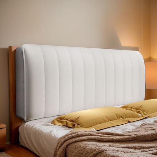 DOSYCOVUR Bett Kopfteil Polster Velours Hülle Stretch Dehnbare Vollabdeckung Dicke Polsterung Waschbar Staubdicht Für Einzelbett Doppelbett King Size Kopfteil Schutz,Beige,160cm von DOSYCOVUR