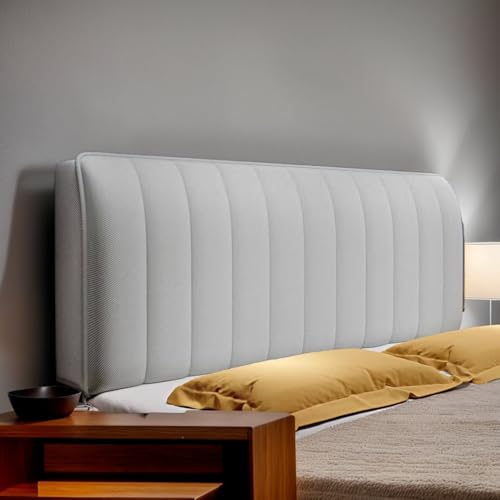 DOSYCOVUR Bett Kopfteil Polster Velours Hülle Stretch Dehnbare Vollabdeckung Dicke Polsterung Waschbar Staubdicht Für Einzelbett Doppelbett King Size Kopfteil Schutz,Grau,160cm von DOSYCOVUR
