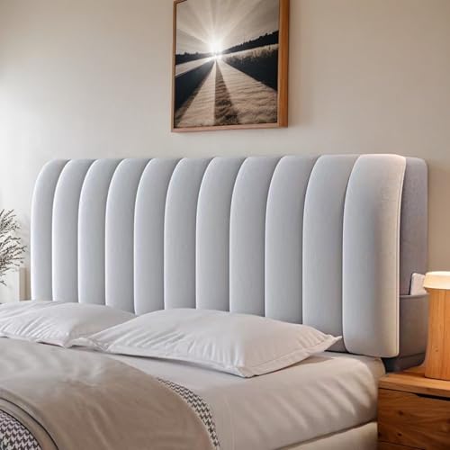 DOSYCOVUR Bett Rückenlehne Bezug Aus Velours Stretch Dehnbare Kopfteil Hülle Waschbar Staubdicht Polsterung Dicke Vollabdeckung Für Einzelbett Doppelbett King Size,Grey2,200cm von DOSYCOVUR