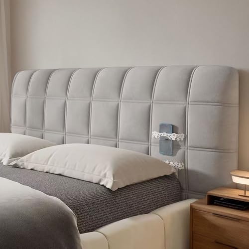 DOSYCOVUR Dehnbarer Velours Kopfteilbezug Waschbar Staubdicht Für King Size Doppelbett Einzelbett Vollständiger Schutzbezug Gepolstertes Kopfteil Für Holz Kopfteil,Grau,140cm von DOSYCOVUR
