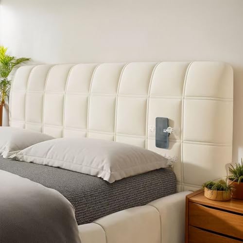 DOSYCOVUR Dehnbarer Velours Kopfteilbezug Waschbar Staubdicht Für King Size Doppelbett Einzelbett Vollständiger Schutzbezug Gepolstertes Kopfteil Für Holz Kopfteil,Weiß,190cm von DOSYCOVUR