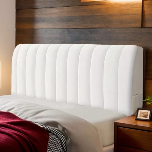 DOSYCOVUR Dicke Velours Kopfteilabdeckung Doppelgröße Weich Waschbar Staubdicht Vollflächiger Schutz Für King Size Und Einzelbett Kopfteile,Weiß,200cm von DOSYCOVUR