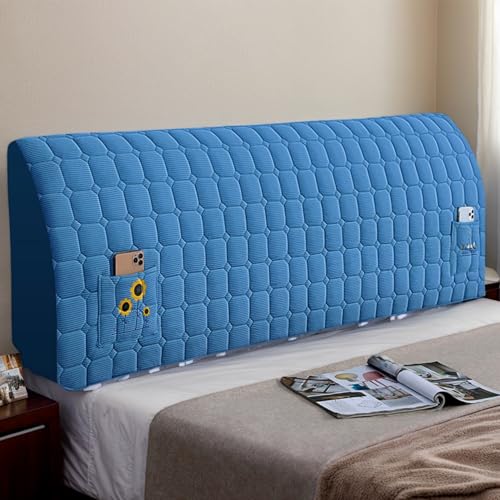 DOSYCOVUR Kopfteil Bezug aus Velours Stretch Dehnbare Hülle für Bett Kopfteil Polsterung Staubdicht Waschbar Dicke Vollabdeckung für Einzelbett Doppelbett King,Blau,120cm von DOSYCOVUR