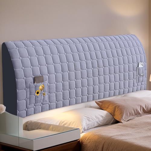 DOSYCOVUR Kopfteil Bezug aus Velours Stretch Dehnbare Hülle für Bett Kopfteil Polsterung Staubdicht Waschbar Dicke Vollabdeckung für Einzelbett Doppelbett King,Grau,180cm von DOSYCOVUR