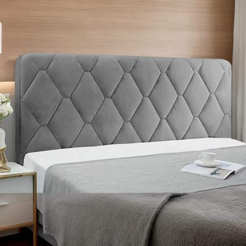DOSYCOVUR Velours Kopfteilbezug Elastisch Weich Waschbar Staubdicht Kopfteilkissen Für Doppelbett King Size Schutzbezug Für Modernes Schlafzimmer,Grau,160cm von DOSYCOVUR