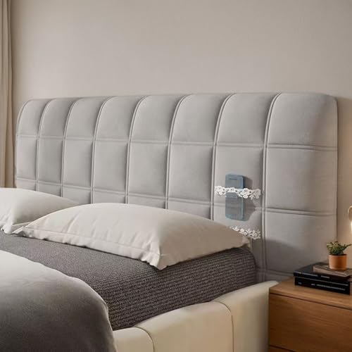 DOSYCOVUR Velours Kopfteilbezug Für Bett Waschbar Dick Gepolstert Dehnbar Für Einzelbett King Size Double Schutzhülle Für Kopfteil Staubdicht Moderne Polsterung,Grau,180cm von DOSYCOVUR