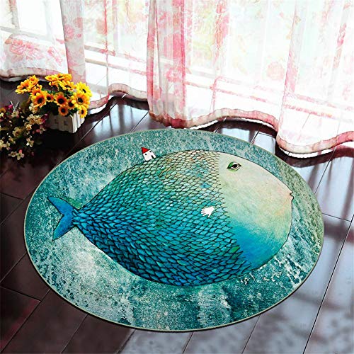 DOTBUY Runder Teppich Innenbereich, Teppich Wohnzimmer Kristall Samt Innen Fussmatten rutschfest Praktische Flur Fußabtreter Matte (40cmx40cm, Grosser Fisch) von DOTBUY-SHOP