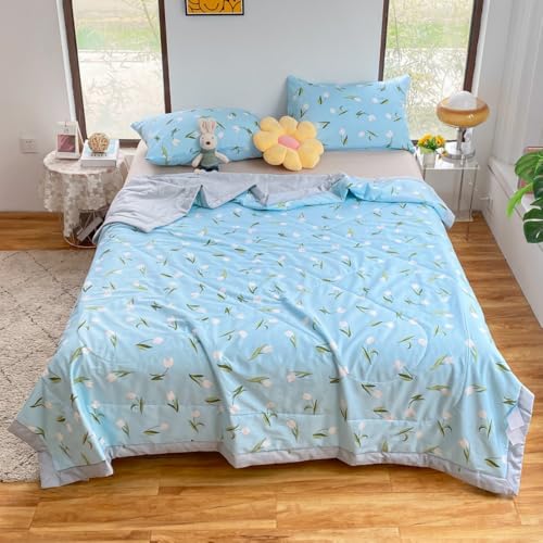 DOTBUY-SHOP 100% Baumwolle Bettüberwurf Steppdecke Tagesdecke Leichte Doppelseitig Tagesdecken mit Präge Wohndecke aus Gesteppt Bettdecke für Einzelbett Doppelbett (Grau-Blau,150x200cm) von DOTBUY-SHOP