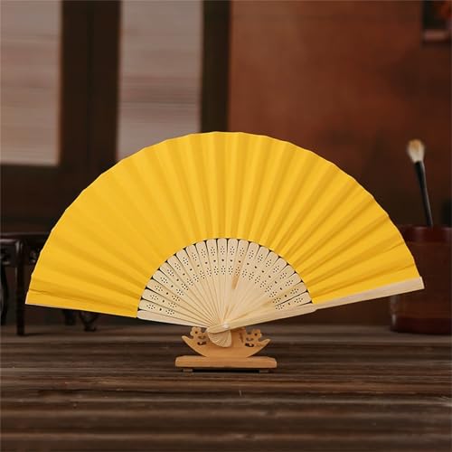 DOTBUY-SHOP 2/5/10/15 PCS Faltbare Fächer, Chinesischer Handfächer Fächer Klein Holz, Klassischer Fecher Sommer, für Geburtstagsgeschenk,Tanzen,Party,Requisiten-Dekoration (Dunkelgelb,15 Stück) von DOTBUY-SHOP