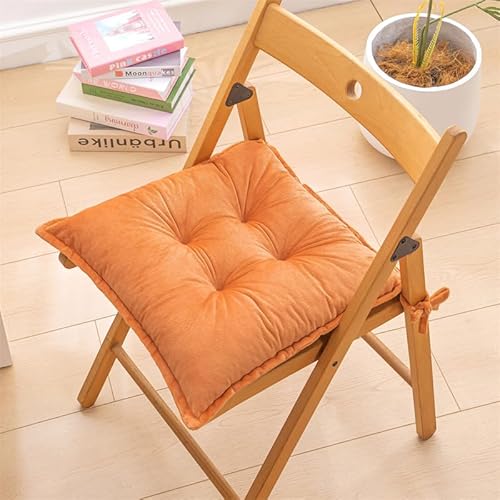 DOTBUY-SHOP 2er Set Sitzkissen Stuhl mit Haltebändern, Stuhlkissen Outdoor 40/45/50cm, Samt SitzkissenRutschfest Sitzpolster Gartenstuhl Esszimmerstuhl für Küche Garten Büro (50x50cm,Orange) von DOTBUY-SHOP