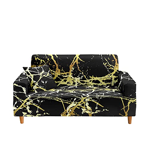 DOTBUY-SHOP 3D Marmor Elastische Stretch Sofa überzug, Couch überzug 1 2 3 4 Sitzer Weicher Stretchbezug Sofabezug Sofa Cover Universal Sofaschoner Möbelschutz (230-300cm,schwarzes) von DOTBUY-SHOP