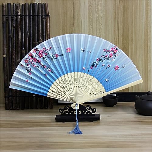 DOTBUY-SHOP Antiken Blumen Faltbare Fächer, Chinesischer Handfächer Fächer Klein Holz, Fecher Sommer mit Quasten,für Geburtstagsgeschenk,Tanzen,Party,Requisiten-Dekoration (5 Stück,Hellblau) von DOTBUY-SHOP