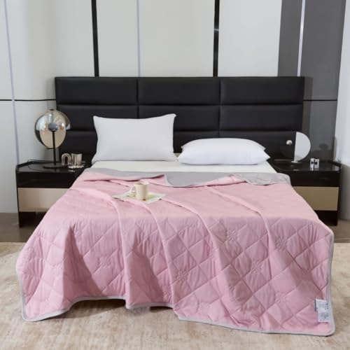 DOTBUY-SHOP Bettüberwurf Doppelseitig Volltonfarbe, Cooles-Gefühl Tagesdecken mit Präge, Steppdecke Tagesdecke Wohndecke aus Gesteppt Bettdecke für Einzelbett Doppelbett (Rosa-Grau,150x200cm) von DOTBUY-SHOP