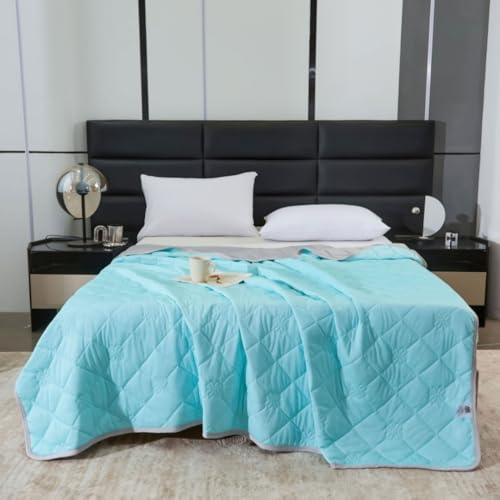 DOTBUY-SHOP Bettüberwurf Doppelseitig Volltonfarbe, Cooles-Gefühl Tagesdecken mit Präge, Steppdecke Tagesdecke Wohndecke aus Gesteppt Bettdecke für Einzelbett Doppelbett (Seeblau-Grau,150x200cm) von DOTBUY-SHOP