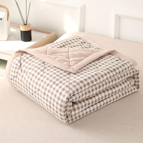 DOTBUY-SHOP Bettüberwurf Steppdecke, Karo Tagesdecke Zweiseitig Leichte Tagesdecken mit Präge Wohndecke aus Gesteppt Bettdecke Bettbezug für Einzelbett Doppelbett (Khaki,150x200cm) von DOTBUY-SHOP