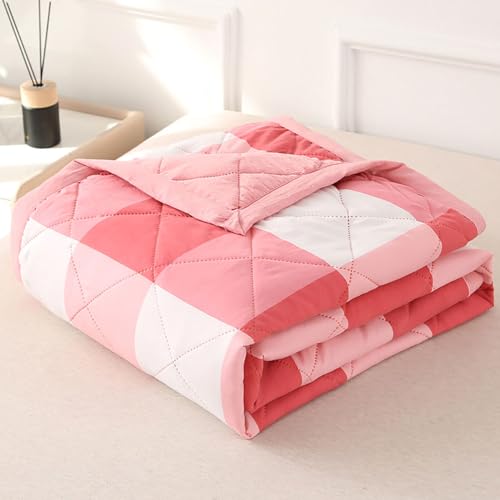 DOTBUY-SHOP Bettüberwurf Steppdecke, Karo Tagesdecke Zweiseitig Leichte Tagesdecken mit Präge Wohndecke aus Gesteppt Bettdecke Bettbezug für Einzelbett Doppelbett (Rosa,180x200cm) von DOTBUY-SHOP